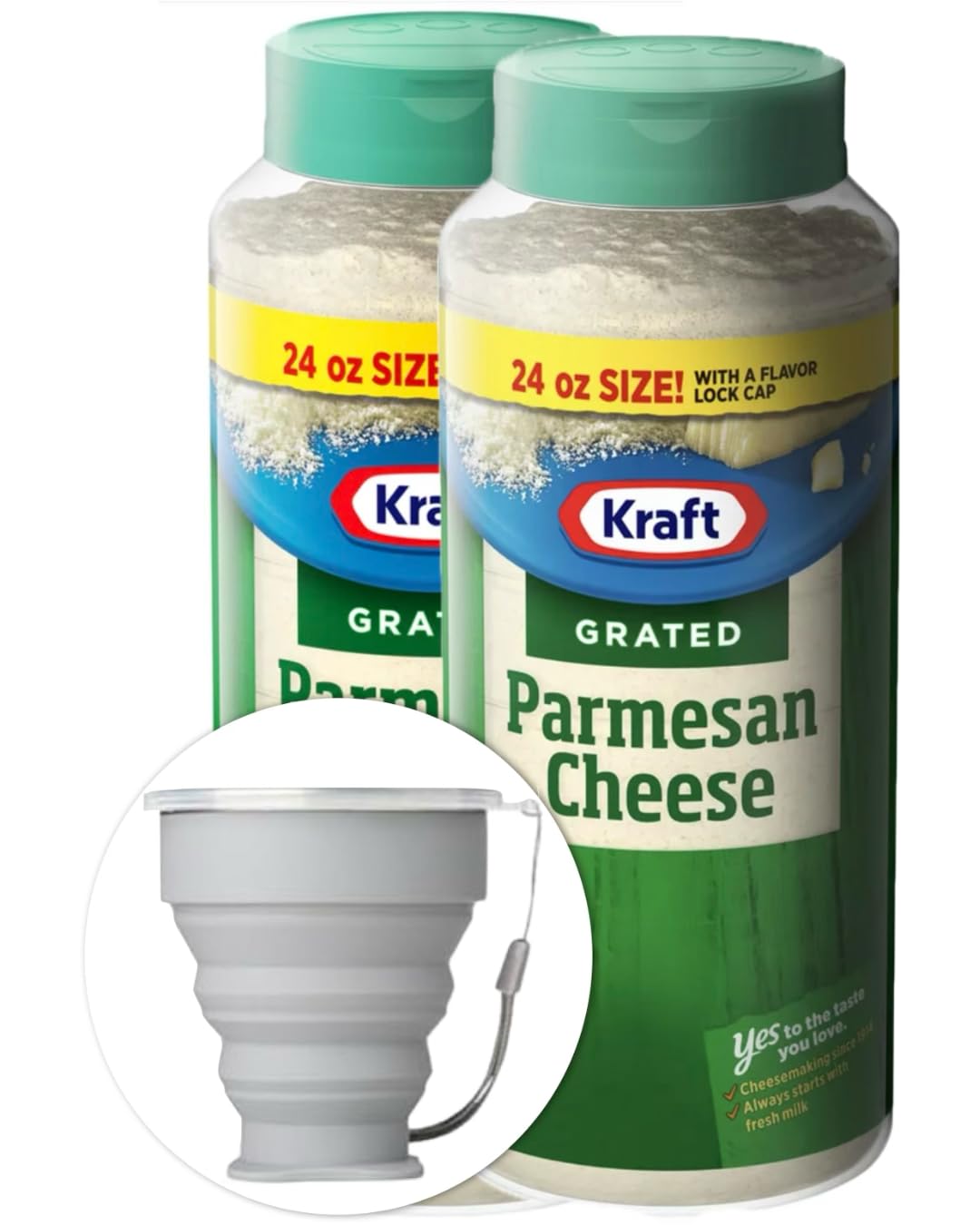 Kraft Grated Parmesan Cheese, 24 oz Item 992756, 2 Pack. Bundle with MORALZA Silicone Collapsible Cup 200ml - 3 Items