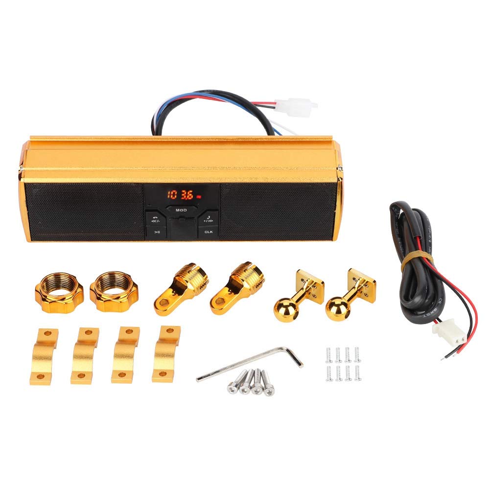 Dioche Wodoodporny System Stereo do Motocykla Modyfikacja Motocykla - System Przesuwania i Dźwięku dla Motocykli - Obsługuje USB, kartę Pamięci i Sterowanie (GOLD)