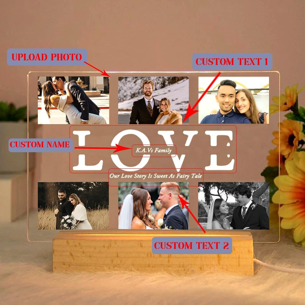 Personalized 3D Lamp Night Light Custom Photo And Text Lamp, Acrylic night light, Customized Valentine's Day, Wedding, Anniversary, Birthday, Christmas, Gift For Him, Names And Date, Couples, Her/ 11