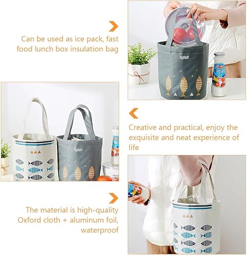 Miniatura 5 de Cabilock 2 bolsas de almuerzo Oxford portátiles Bento bolsas redondas de viaje aisladas bolsa de almuerzo bolsa de aluminio contenedor para picnic
