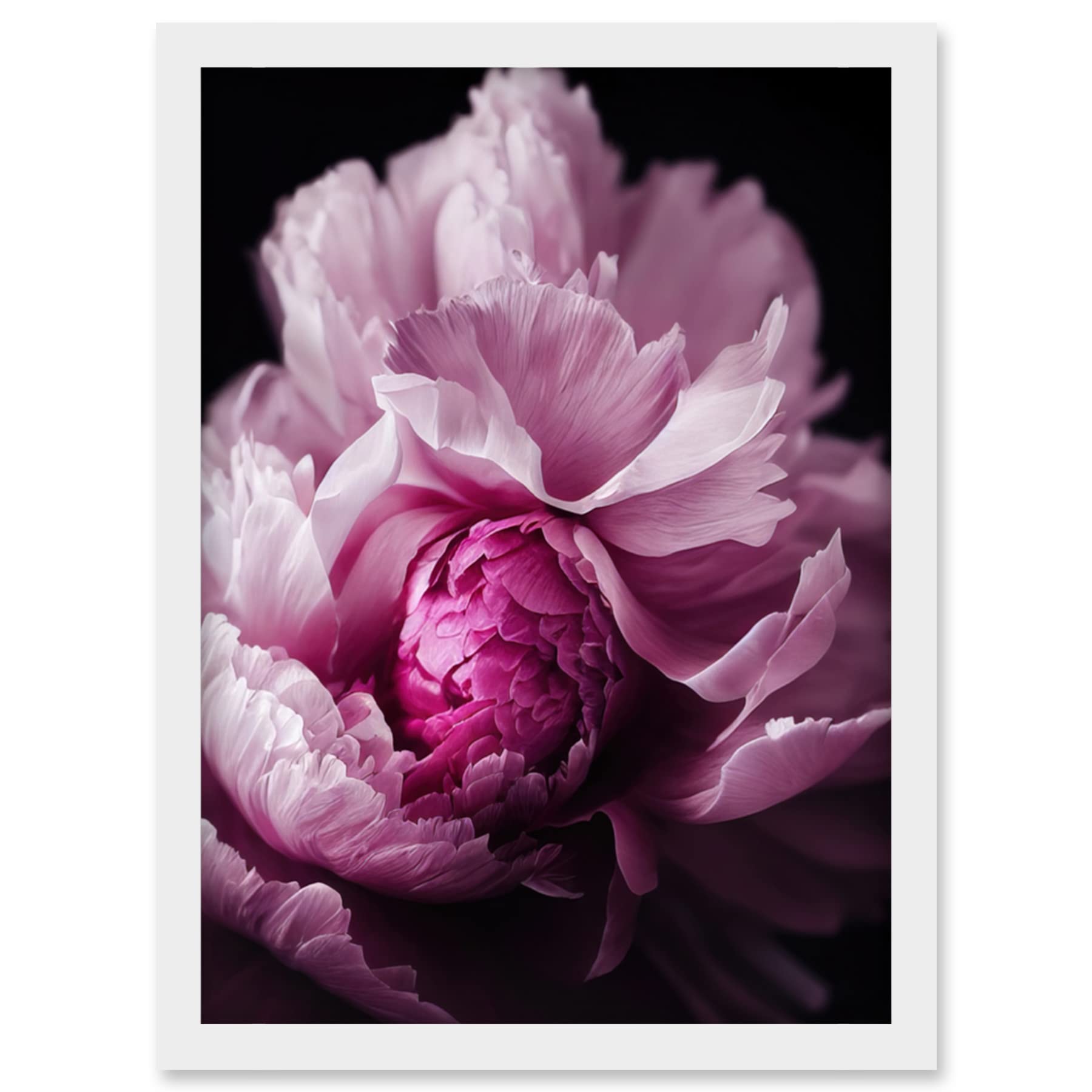 Doppelganger33 LTD Pink Peony Blooming Petals Macro Photograph Artwork Framed Wall Art Print A4