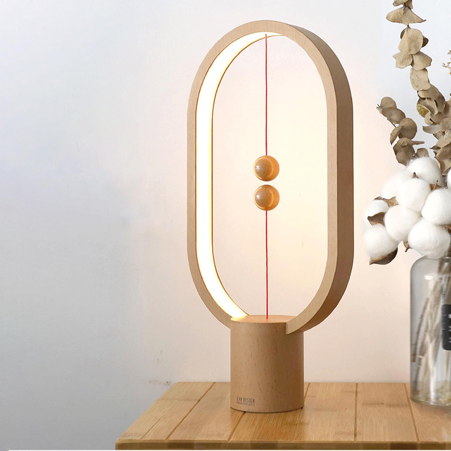 Modern LED Tischlampe mit Magnetischer Mid-Air-Schalter, Nachttisch Tischleuchte Magnetische Schwebende Balance-Lampe LED-Nachtlicht Deko Schreibtischlampe aus Holz für Arbeitszimmer Schlafzimmer Büro