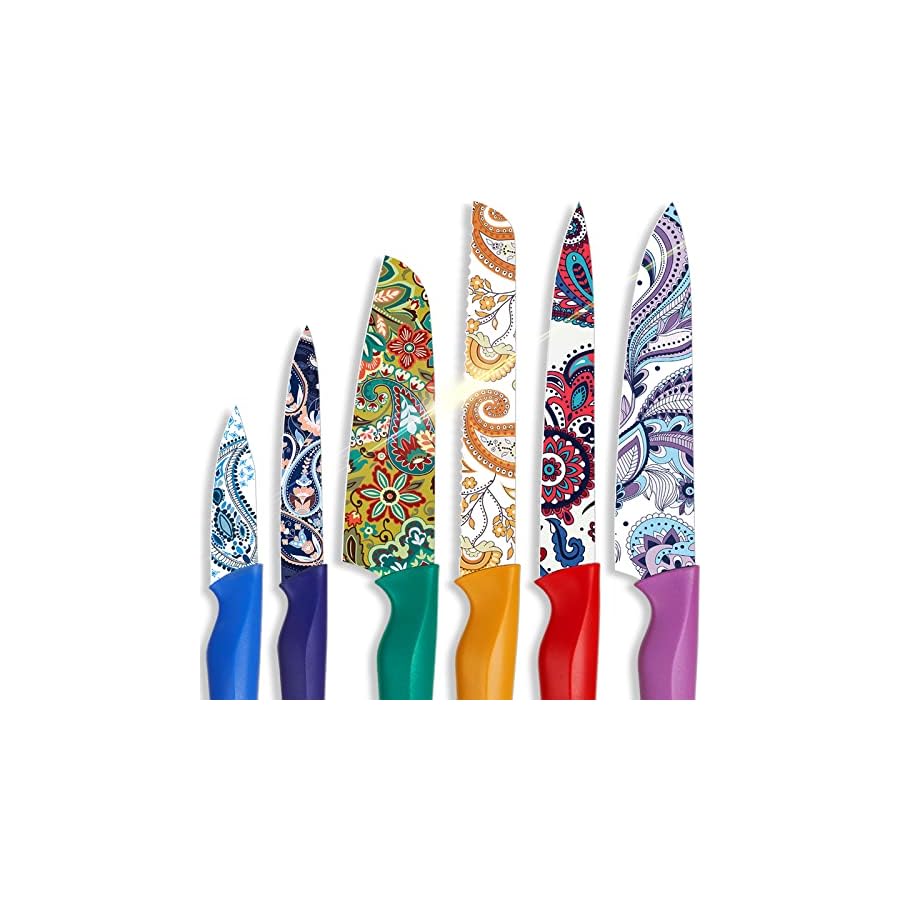 Astercook-Paisley-Pattern-Knife-Set-with-Cover-Dishwasher-Safe-Colorful-Knives-with-6-Knife-Sheath-German-Stainless-Steel-Rainbow-Knife-Set Astercook Paisley Pattern Knife Set with Cover, Dishwasher Safe Colorful Knives with 6 Knife Sheath, German Stainless Steel Rainbow Knife Set