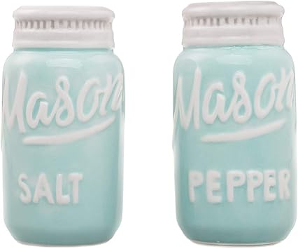 Ceramic Salt and Pepper Shakers Set - Mason Jar Blue Salt and Pepper Shakers Set for Kitchen Accessories - Table Salt Shaker for Cooking - Vintage Salt & Pepper Shaker Sets for Seasoning Set of 2