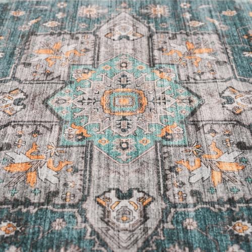 Living Room 2x5 Runner Rugs - Boho Rugs for Living Room Stain Resistant Carpet Vintage Tribal Rugs for Bedroom Kitchen Bathroom with Non Slip Backing Home Decor Floor Decoration Mat 2x5 Teal