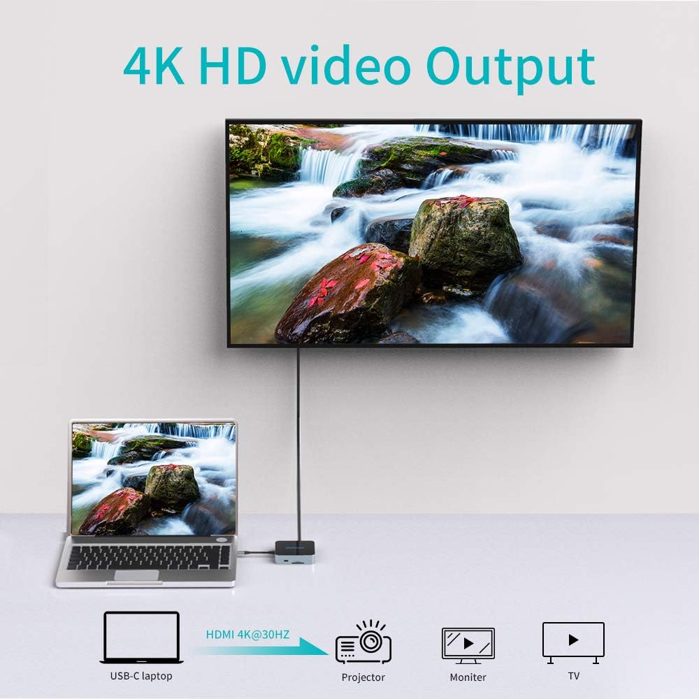 USB C Hub Docking Solution,Delippo 8 in 1 with Charger dongles Gigabit Ethernet Port, PD Type C Charging,4K HDMI,1080 VGA, SD TF Card Reader, 2 USB A Ports