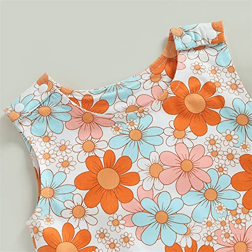 Infant Baby Girl Groovy Floral One Piece Romper Outfit Cute Girls Sleeveless Flower Bodysuit Jumpsuit Clothes (Orange,12-18 Months) #TOP3