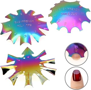 MWOOT 3Pcs Nail Manicure Edge Trimmer Cutter Template,Colorful Stainless Steel French Smile Line Manicure Tool Shaped Acrylic Gel Cutter Mold Kit,3 Shapes