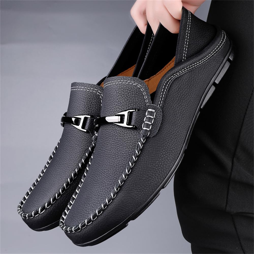 Mocasines casuales de piel auténtica para hombre, mocasines de vestir para uso diario, Black, 45 1/3 EU
