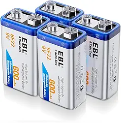 MPOWER - Bateria Recarregável Lithium Ion 9V 600mAh de Alta Capacidade e Longa Duração, Ideal para Microfones, Detectores de Fumaça e Equipamentos Eletrônicos