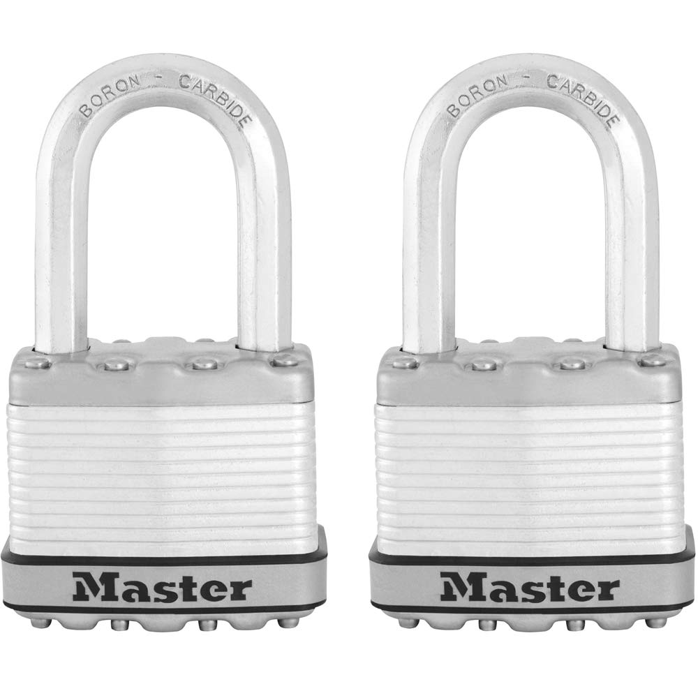 Master Lock M5XTLF Magnum Heavy Duty Outdoor Padlock with Key, 2 Pack Keyed-Alike, Silver
