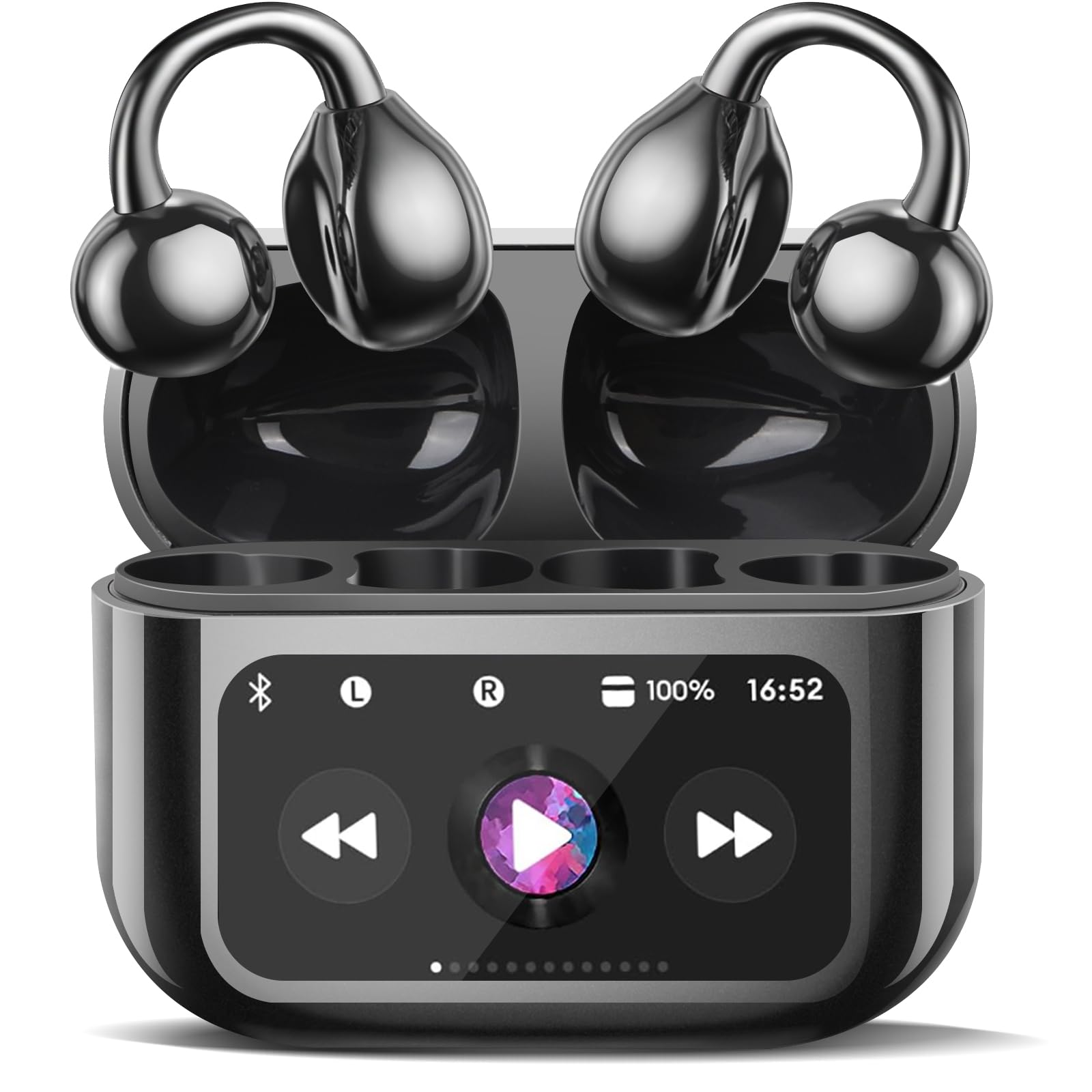 Ultra Open Earbuds Clip on Smart Touch Screen Headphones, Wireless Bluetooth 5.4 Suitable for Small Ears, Lightweight and Comfortable Sports Headphones, Running and Fitness Headphones Matte Black-image-26