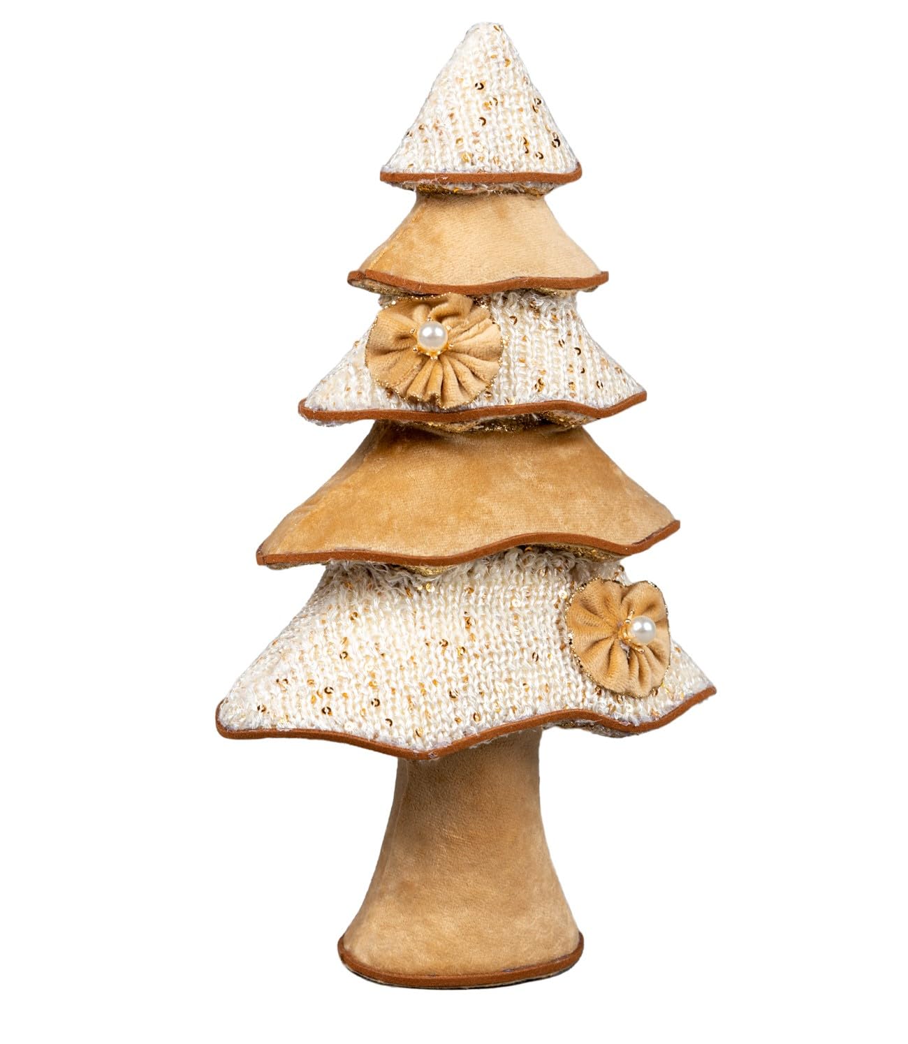 SHATCHI 32cm Christmas Tree Figure White/Gold Christmas Tabletop Centrepiece Showpieces Home Art & Craft Xmas Party Window Décor