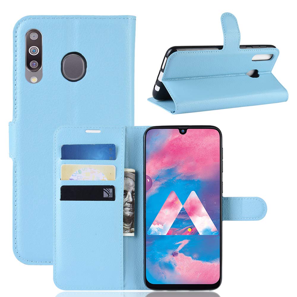 MISKQ case Compatible with Samsung Galaxy M30,clamshell purse holster shatter-resistant shell protector silicone sleeve(blue)