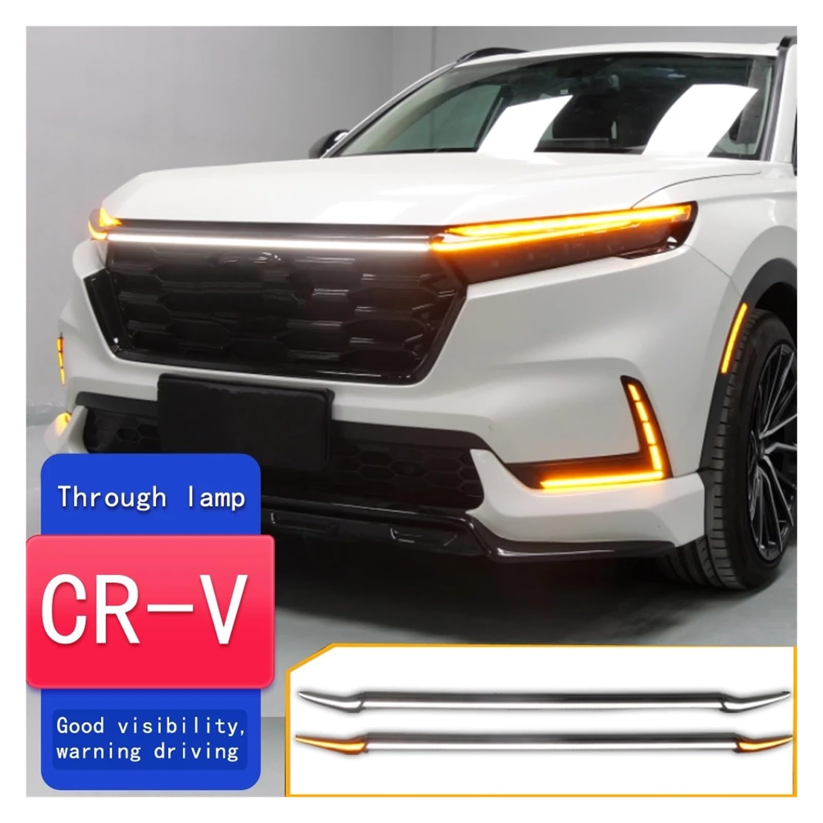 Auto Faro Anteriore Per CRV Per CR-V 2023 2024 Griglia Daylight DRL Lampada Posteriore Fanale Posteriore Fanale Posteriore LED Luce Paraurti Posteriore Faro Principale(White and yellow)