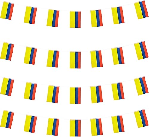 WXTWK Banderas de Colombia pequeñas y pequeñas banderines para decoración de festivales (50 pies 38 banderas)