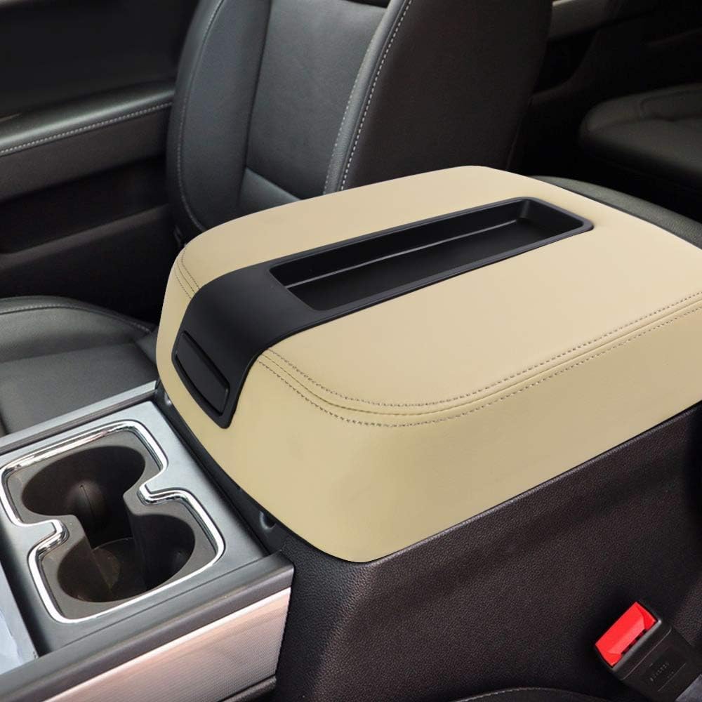 Auto Dynasty Tan Leather Center Console Lid Armrest Cover Compatible with 2007-2014 Chevy Avalanche Silverado Tahoe Yukon XL Sierra