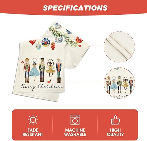 Miniatura 5 de Artoid Mode Cascanueces de acuarela, bolas de Navidad, camino de mesa de Feliz Navidad, decoración de mesa de comedor para interiores y exteriores,