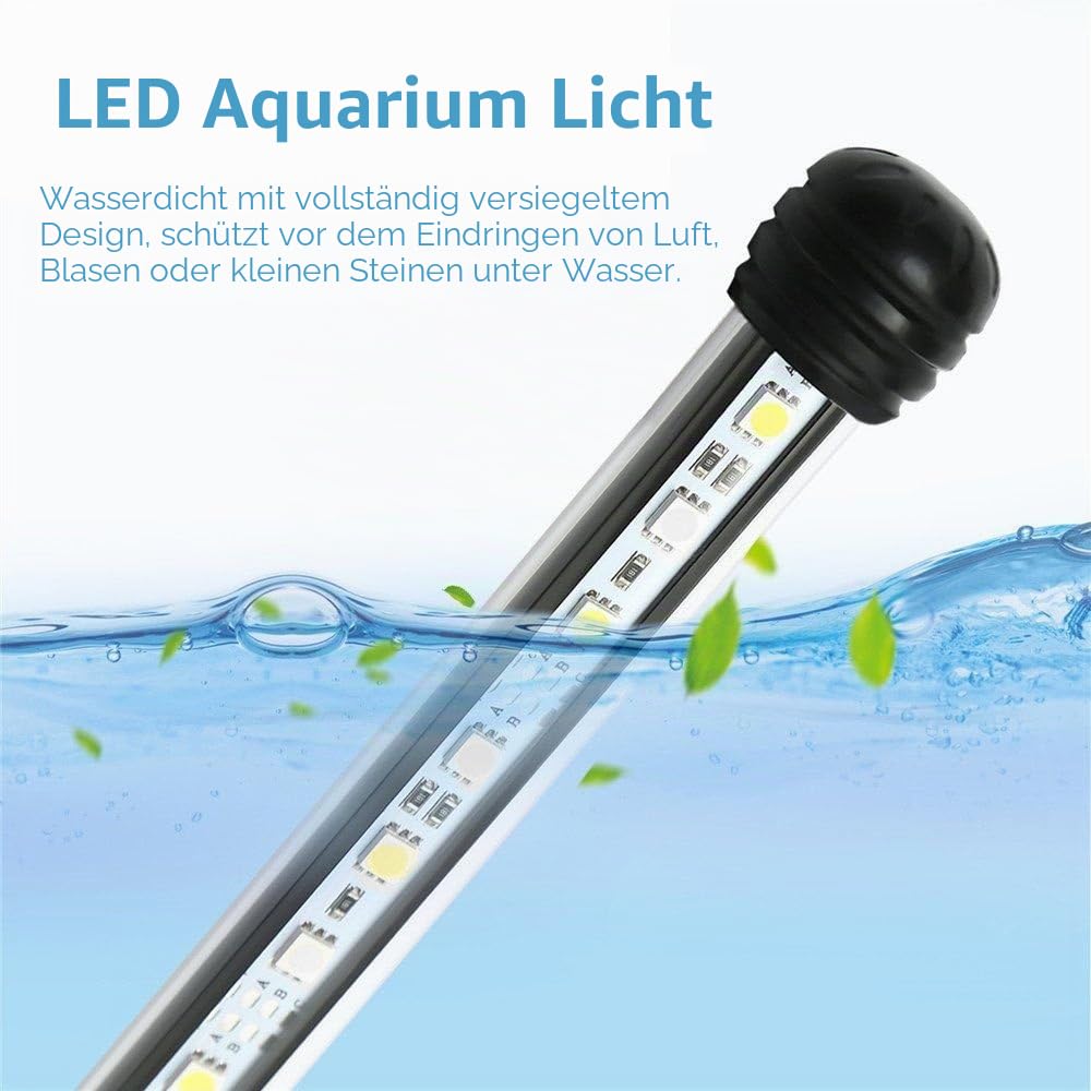 VARMHUS 18-112cm LED Aquarium-Licht Unterwasser BeleuchtungAufsatzleuchte Abdeckung Wasserdicht Lampe Stecker EU für Fisch Tank mit Fernbedienung RGB Farbwechsel (1.8 * 92cm, Weiß & Blau)