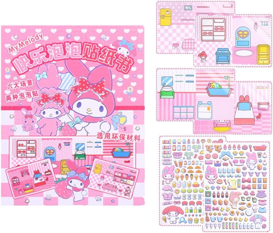 3D Kawaii Puffy Sticker Books for Kids | Melody, Kuromi Anime Stickers | Reusable, Waterproof, Outdoor Fun