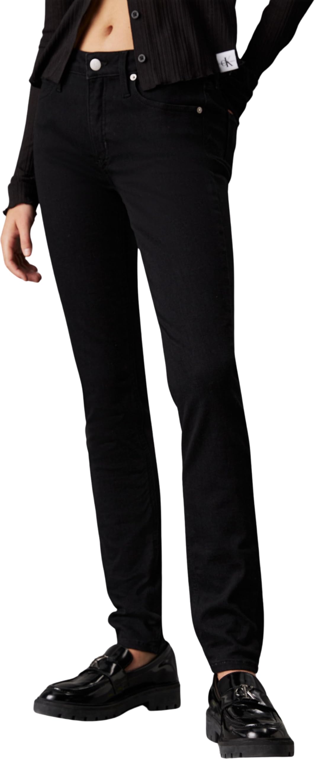 Calvin Klein Women’s Mid Rise Skinny Fit Jeans, Black (Denim Black), 36W/34L