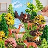 Warmtree 68 Pcs Mixed Trees Forest Animals Figures Miniature Stumps, Ho Scale Plastic Trees for Projects 1.1-4 inch(3-10cm), for Micro Train Landscape Railway Sand Table