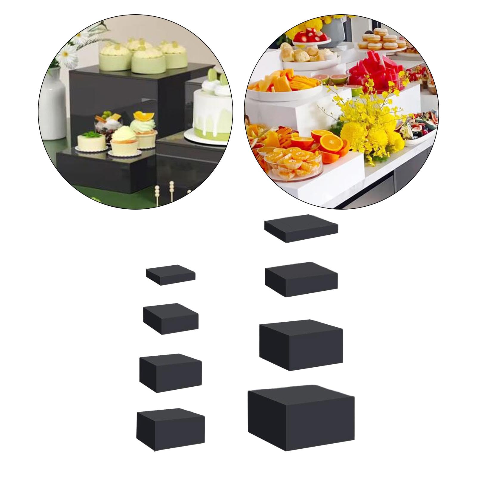 Acryl Kubus Display Box Riser Set van 8 5 Zijdige Nesting Risers voor Buffet Tafel Voedsel Cosmetica Actiefiguren Zwart Display Stand