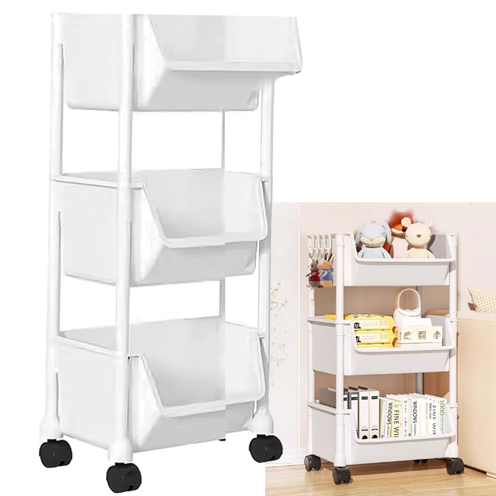 Carrello portaoggetti in plastica con cassetto a 3 ripiani, multifunzione, per cucina, bagno, organizer mobile con ruote
