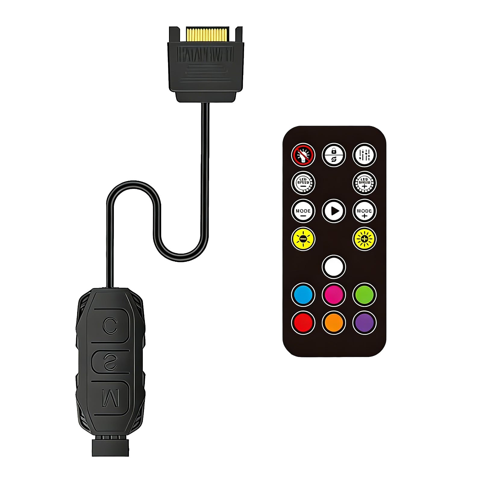 ARGB Controller con mando a distancia Binghe Controlador ARGB 5V 3-Pin Alimentación SATA-S Control remoto de 17 teclas, Controlador de ventiladores PC para tiras LED y ARGB para luz/ventilador
