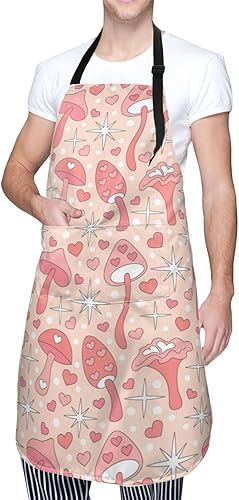 Miniatura 73 de Delantales para mujer con bolsillos, delantal de chef ajustable, correa para el cuello, delantal de cocina impermeable