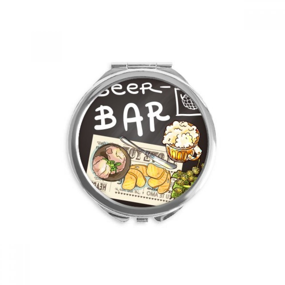 Espejo redondo portátil de mano para maquillaje con ilustración de cerveza y bistró 5