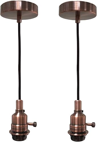Miniatura 15 de Royal Designs, Inc. Iluminación colgante colgante, enchufe de luz colgante sin llave en forma de cilindro y toldo, cobre antiguo con cable de tela