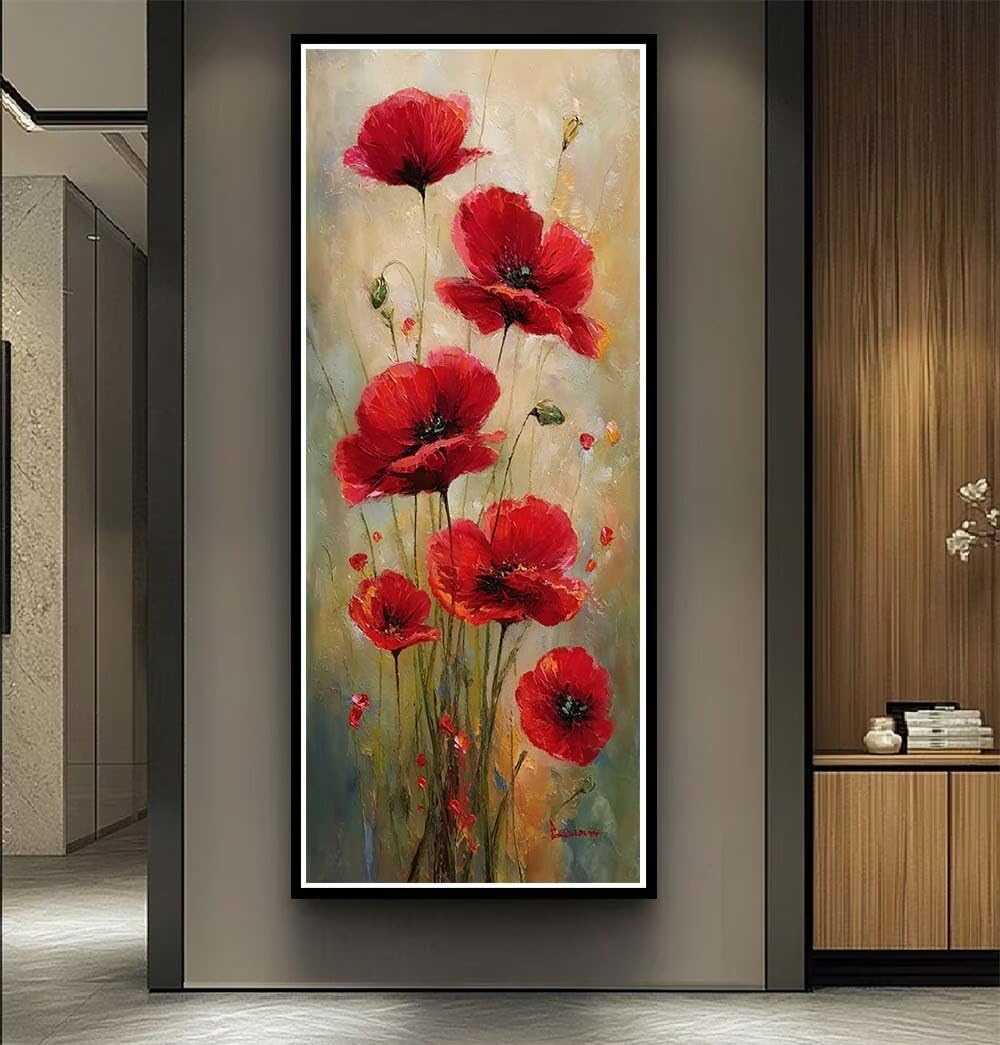 Diamond Art Painting Kits for Adults 80x200cm, 5D Large Diamond Painting Poppy Full Round Drill Gem Art Retro Crystal Cross Stitch Arts Crafts Paint by Numbers for Home Wall Decor Gifts -LR1139
