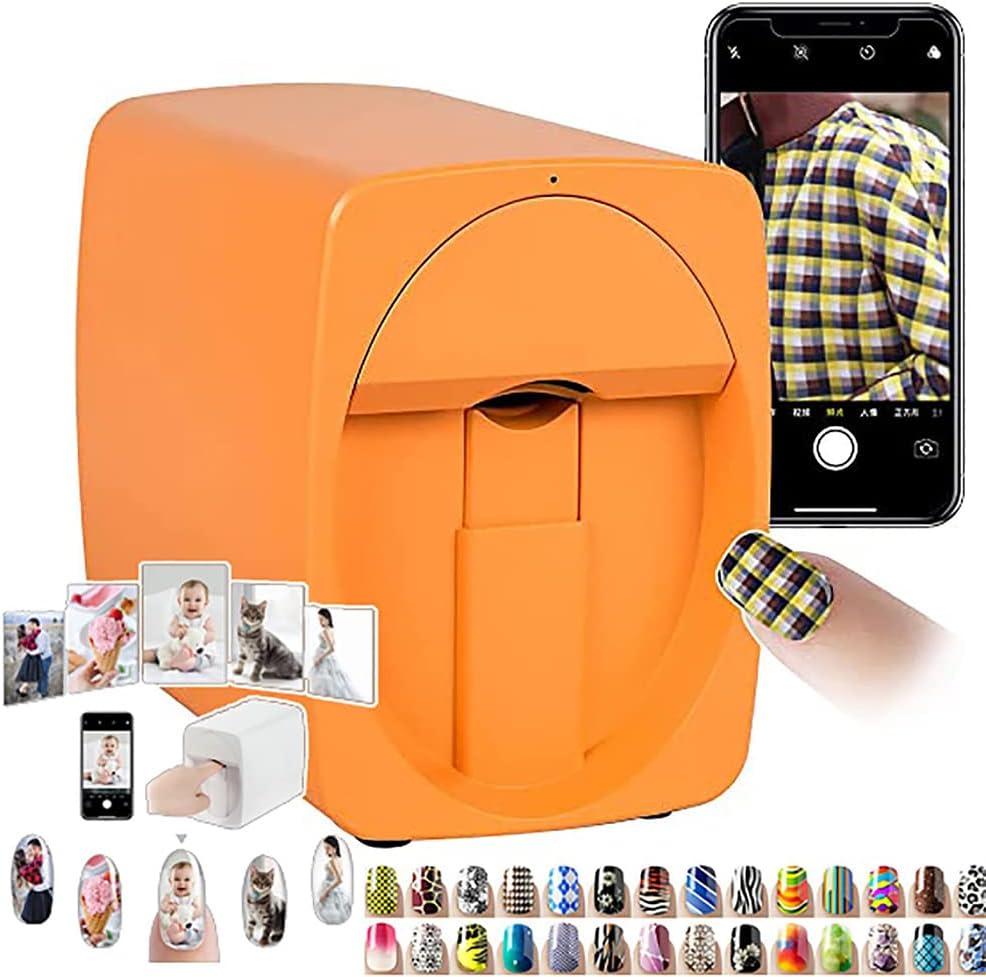 Smart Nail Art Printer, Automatic 3D Nail Printer Machine with Free Mobile APP, Support WiFi/DIY/USB, Portable Mobile Nail Painting Machine for Home Usage Nail Salon Nail Lovers (Yellow)