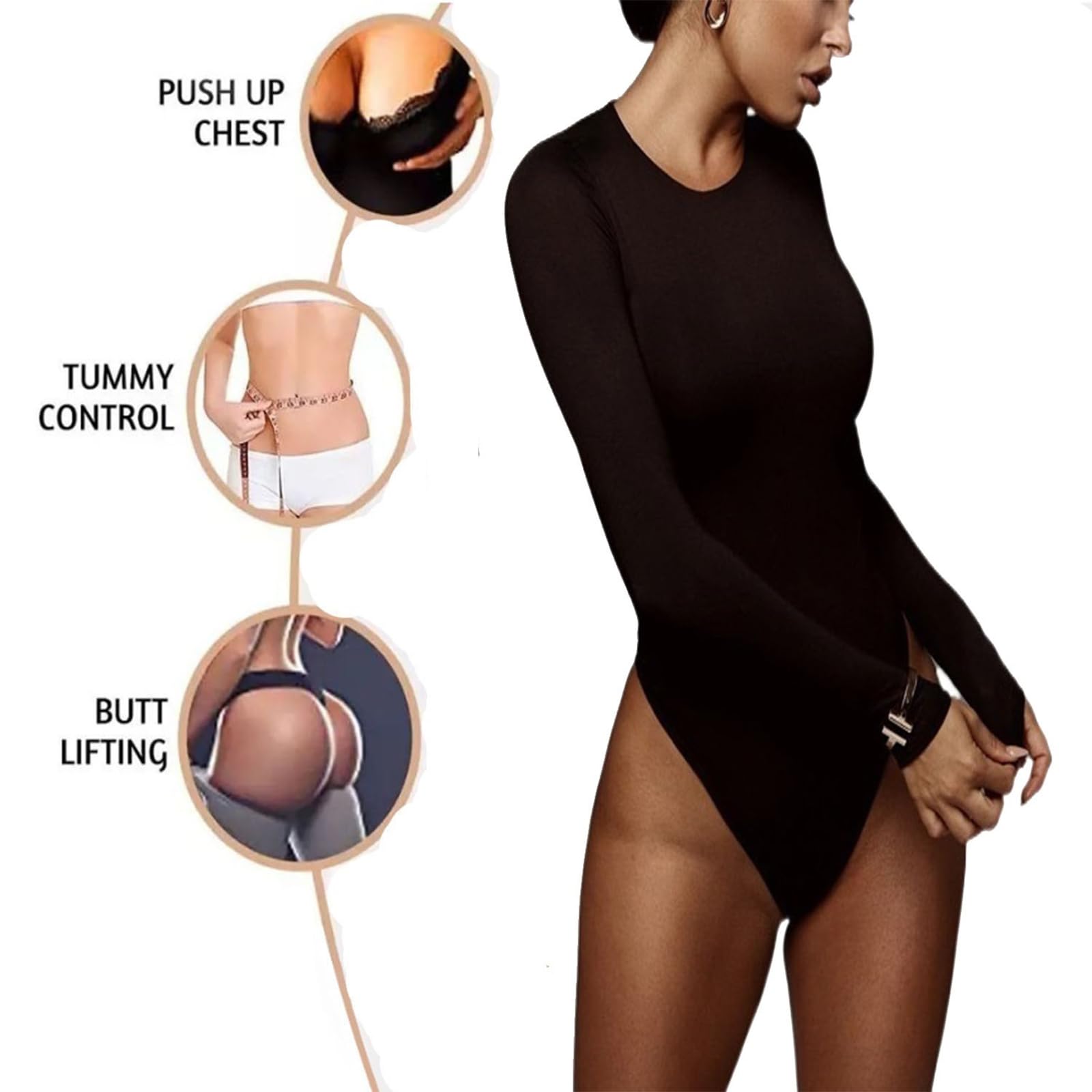 MMRTDJDR Damskie stringi Body wyszczuplają brzuch Bezszwowe kombinezony Bielizna modelująca z długim rękawem Kwadratowy dekolt Casual T-Shirt Topy