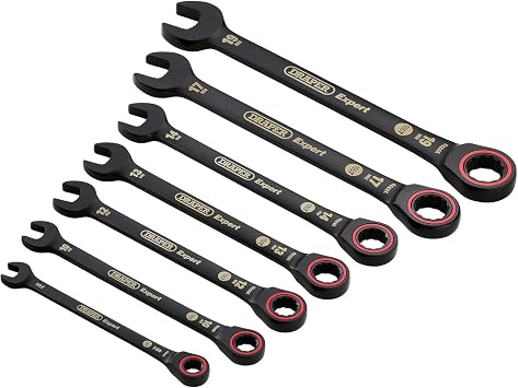 Draper 03895 Expert HI-TORQ Metric Ratchet Combination Spanner Set, Black 7 Piece