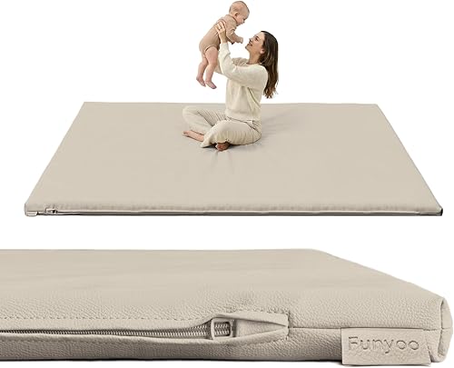 Tapete de juego acolchado de 71 x 59 pulgadas, color gris, grande para el suelo, tapete de espuma de 1.2 pulgadas de grosor con cuero vegano suave,