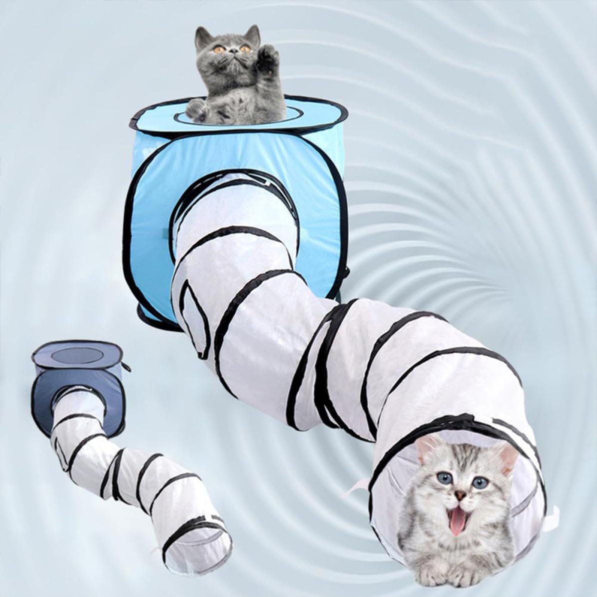 ifundom Tunnel Pliable pour Chat en Polyester Bleu Modèle S, Tente de Jeu Facile à Installer pour Divertir Votre Chat la Maison