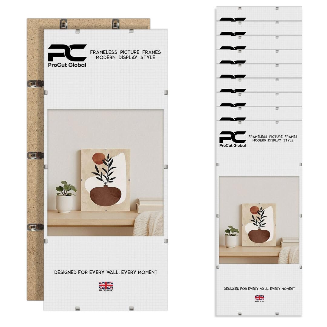 Procut Global 32x8" Frameless Clip Picture Frames For Photos - Pack of 10