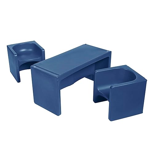 ECR4Kids Tri-Me - Juego de mesa y sillas cubo, muebles multiusos, azul marino, 3 piezas