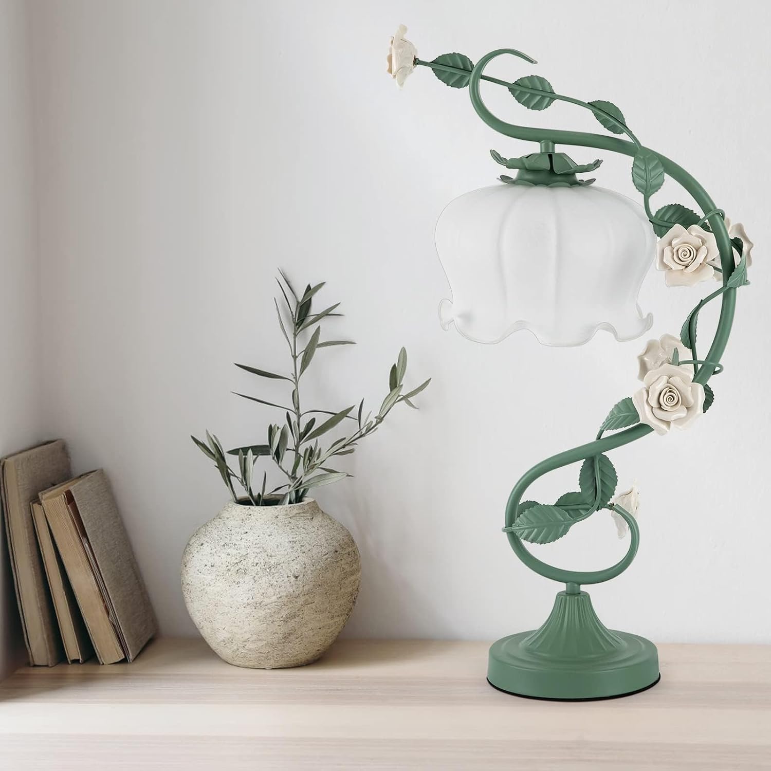 Bedside Vintage Lamp Table Lamp, Glass Rose Bedroom Lamp for Home Bedroom Parties Patio Indoor (Bulb Not Included)