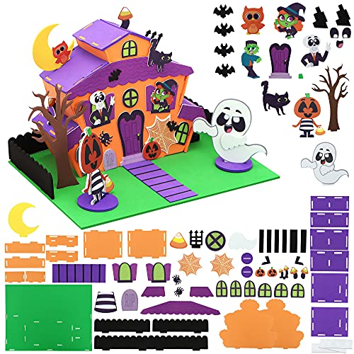 JOYIN 2 Stück Halloween 3D Bastelset für Kinder - Schaumstoff Spukhaus, Baumhaus und Kürbis Spukhaus - Kunst und Bastelset für… – Ansicht 2