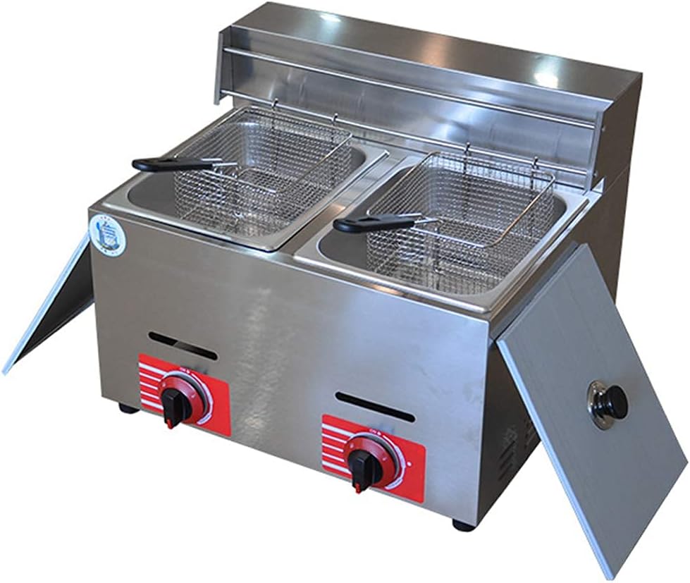 Fryer Basket,Commercial Gas Fryer Stainless Steel Double Fryer,Large Capacity Gas Fryer Easy to Clean for Cooking Food and Fries Home Restaurant Home