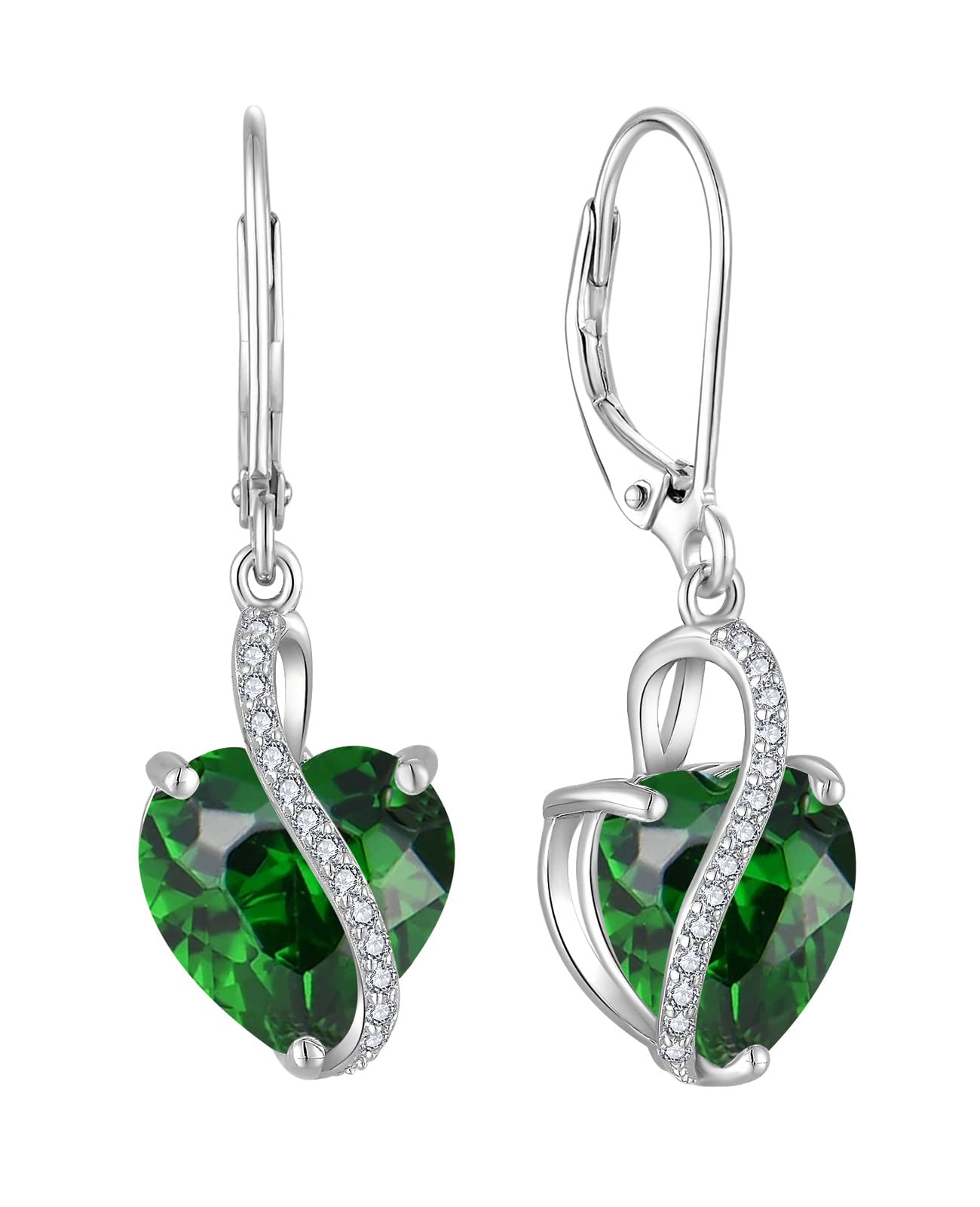 YL Boucles d'oreilles Cœur Argent 925 taillé 12 Pierres de Naissance Oxyde de Zirconium Bijoux pour Femme