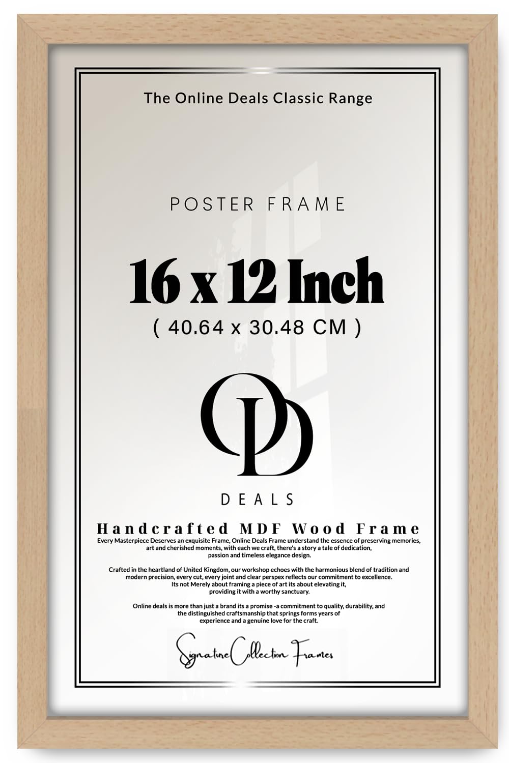 Od Deals Beech — Epic Rectangle Solid Mdf 16 X 12 Inch | Wood Frame — Engineered Wood Poster Frame (40.64 X 30.48 Cm) With Hd Perspex — Horizontal And Vertical Display In Finish Beveled Edge