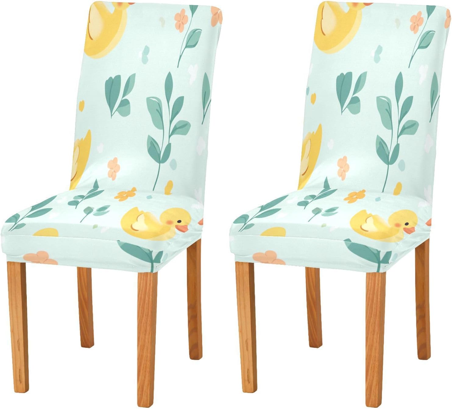 ALAZA Chair Covers for Dining Room, Cute Duck Floral Leaves Stretch Chair Cover Sets Chair Protector Removable Washable for Ktichen Restaurant Hotel