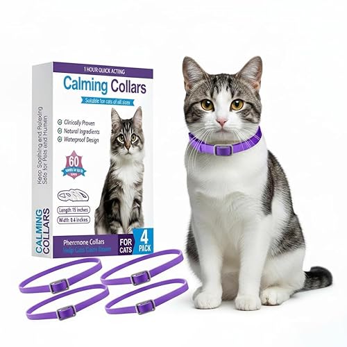 4-Value Pack Premium Adjustable & Waterproof Cat Calming Collar: Long