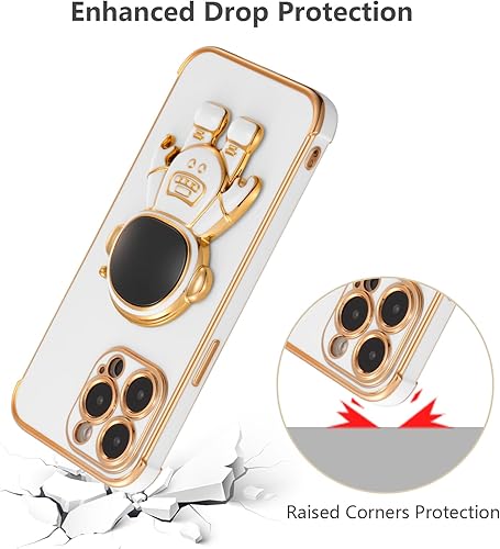 Miniatura 5 de RALEAVO Funda para iPhone 13 Pro, bonita funda de astronauta 6D con función atril, cubierta de lujo enchapado en lujo, ajuste delgado, TPU suave, a
