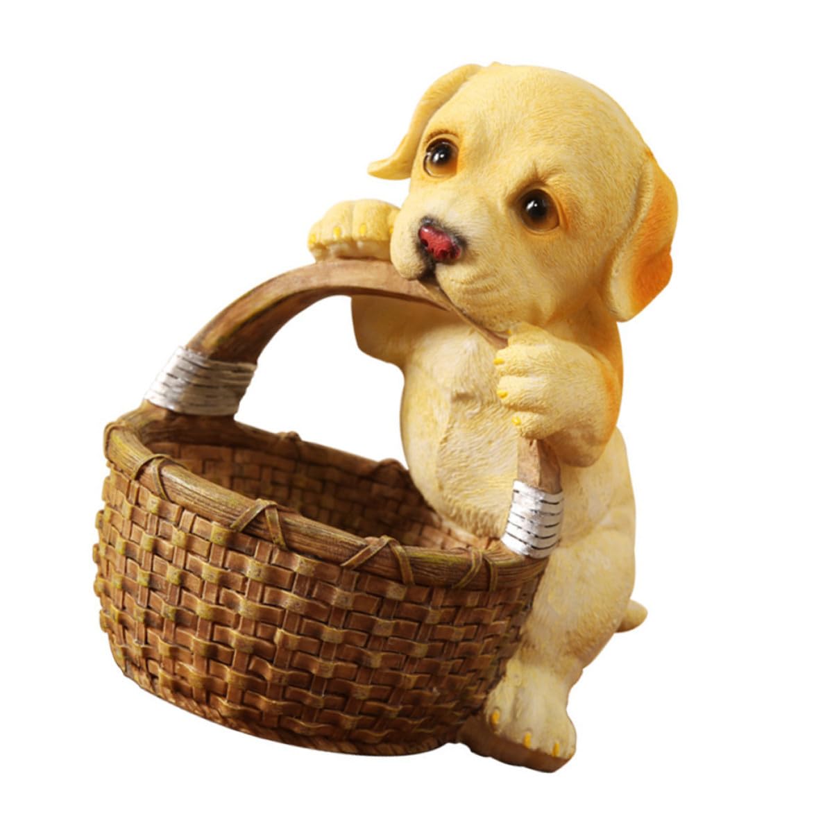 Panier de rangement chien résine sur la table d'entrée pour clés de maison
