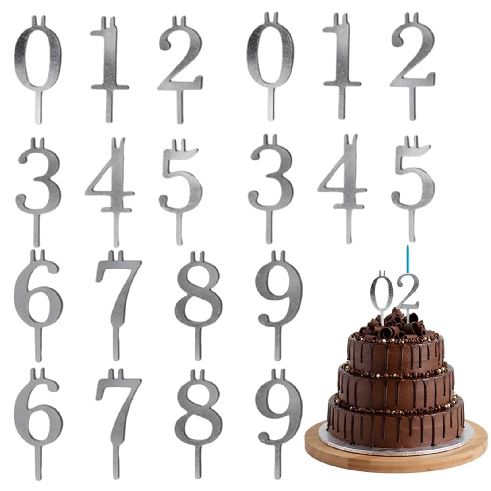 Y-M-H 2Pcs Digital Birthday Cake Candle Holder Set,Reusable Metal Number Candles Holder Set,For Birthdays Cakes Anniversaries Celebrations (2Pcs)
